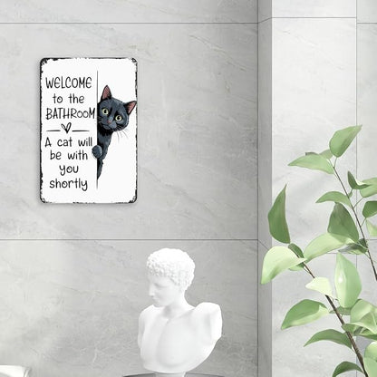 mmiishe Funny Cat Bathroom Decor Black Cat Lover Gifts for Women Men Vintage Metal Signs for Restroom Toilet Powder Room Wall Decor Retro Wall Art Plaques 8x12 Inches Bathroom Accessories
