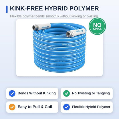 FEVONE Kink Free Garden Hose 75 ft, Heavy Duty Water Hose | Flexible Hybrid Polymer, Drinking Water Safe, 5/8 ID, 600 PSI, Leak-Proof, Aluminum 3/4 GHT Fittings for Garden Watering