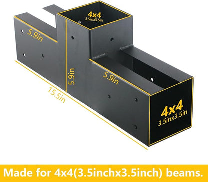 4x4 Pergola Brackets Kit, 3-Way T Shape, 3.58 x 3.58 in, 2 Pack | Q235 Steel with Black Powder-Coated Finish, 32 Self-Tapping Screws Included for Gazebos, Patios and Garden Arbors