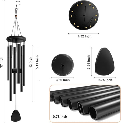 Bursvik Large Aluminium Wind Chimes 37 Inches to Create a Zen Atmosphere Suitable for Outdoor, Garden, Patio Decoration. Classic Wind Chimes with Wind Catcher as a Gift for Unisex(Whole Black)