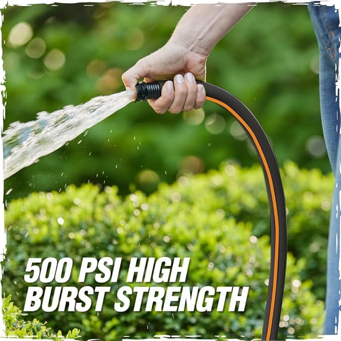RUGGED RHINO Heavy Duty Garden Hose 75ft x 5/8in, Anti-Kink and Leakproof, Durable 4-Layer Construction, 500 PSI Burst, All Weather Outdoor Watering for Lawn, Garden, Flowers, Black and Orange