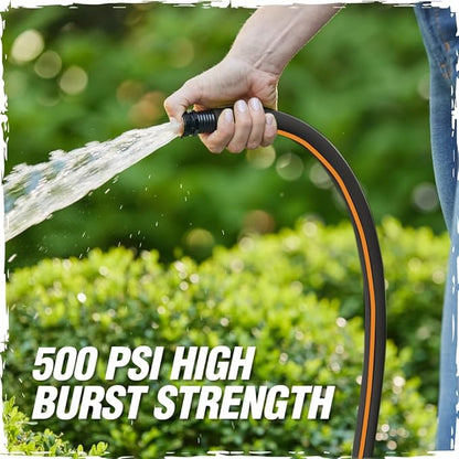 RUGGED RHINO Heavy Duty Garden Hose 75ft x 5/8in, Anti-Kink and Leakproof, Durable 4-Layer Construction, 500 PSI Burst, All Weather Outdoor Watering for Lawn, Garden, Flowers, Black and Orange