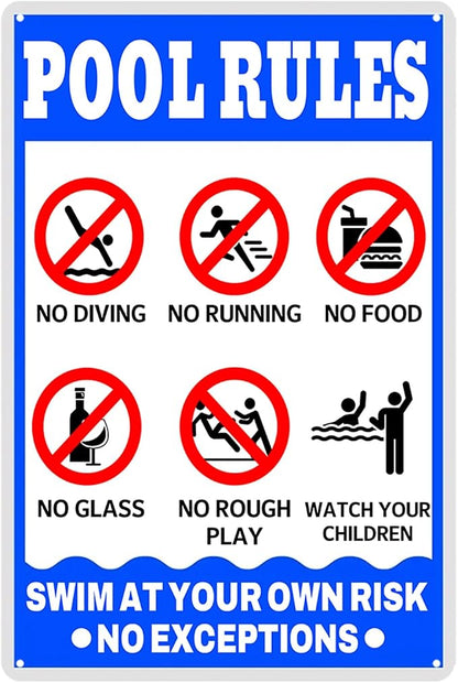 Pool Rules Signs Outdoor Pool Tin Sign Swim At Your Own Risk No Exceptions Personalized Swimming Pool Rules Decor Warning Metal Sign Vintage Water Park Safety 12x8 Inch