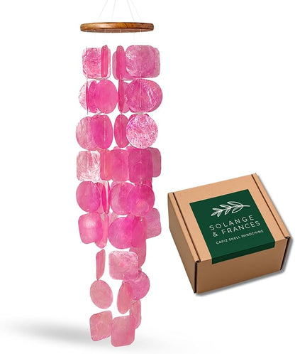 Solange & Frances Pink Capiz Shells Wind Chimes. Spring Decor Wind Chimes for Outside Garden Decor. Unique Birthday Gifts for Women, Gift for Men, and Gifts for Grandma