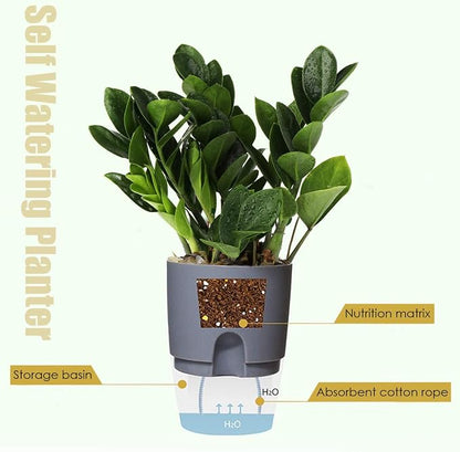 Vanavazon 6 Inch Self Watering Planter Pots for Indoor Plants, 3 Pack African Violet Pots with Wick Rope-Grey