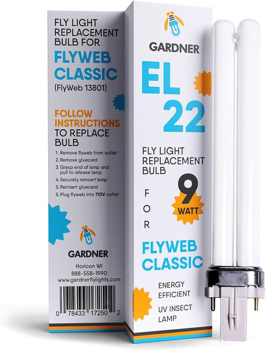 Gardner EL-22 FlyWeb Classic Fly Light Replacement Bulb, Fly Light for Indoors, Fly Web Light Lamp Replacement, UV Insect Light Traps, 9 Watt - Non-Zapper Insect Solution