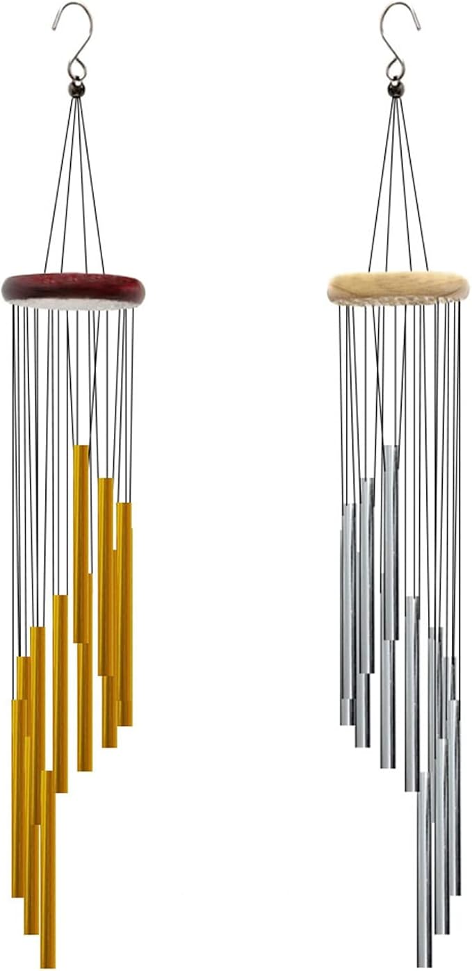 Wind Chimes for Outside with 12 Aluminum Tubes Wind Bells, 23 Inches Melody Windchimes Outdoors for Farmhouse Garden Patio Home Decor (Silver)