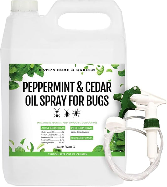 Kate's Home & Garden Peppermint Oil Spray for Bugs, Ants, Insects, Spiders, Stink Bug. Pesticide and Insecticide Indoor Repellent Pest Control with Cedarwood Oil (Gallon, Natural, Pet Safe, Non Toxic)