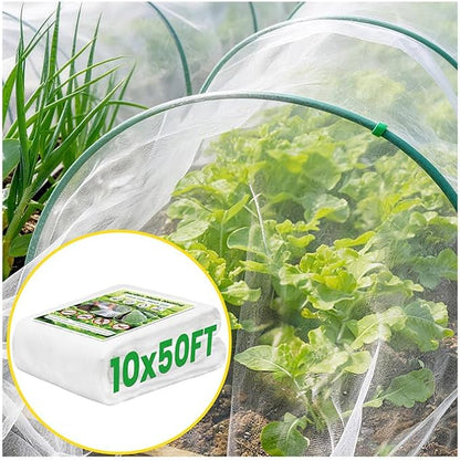 Garden Netting, 10x50Ft Thicken Ultra Fine Mesh Insect Netting, Garden Netting for Raised Beds, Greenhouse Row Cover Barrier for Birds Animals, Garden Mesh Netting for Vegetable Flowers Fruits