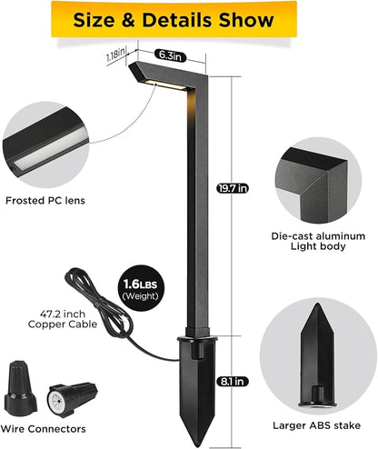 Gardencoin 3CCT LED Low Voltage Landscape Pathway Light, 12V Premium 3000K/4000K/5000K Selectable Path Lights Wired, Modern Walkway Lights Outdoor, Higher Housing with Larger Stake (19.71IN, 4pack)