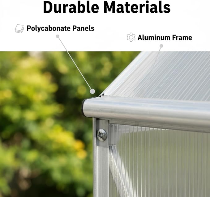 6x4 FT Greenhouse, Walk-in Polycarbonate Greenhouse, Heavy Duty Aluminum Outdoor Green House Kit with Sliding Door, Roof Vent, Rain Gutter for Backyard Garden All Season Growing, Sliver