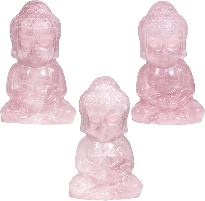 Rockcloud Pocket Stone Baby Buddha Crystal Statue for Home Decoration Zen Garden Spiritual Feng Shui Figurine, Rose Quartz