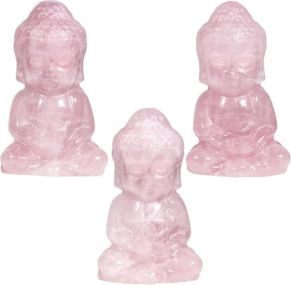 Rockcloud Pocket Stone Baby Buddha Crystal Statue for Home Decoration Zen Garden Spiritual Feng Shui Figurine, Rose Quartz