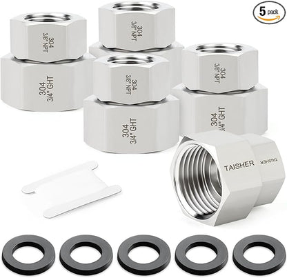 TAISHER 5PCS 304 Stainless Steel Garden Hose Adapter, 3/4" GHT Female x 3/8" NPT Female Swivel Garden Hose Connector with Washers