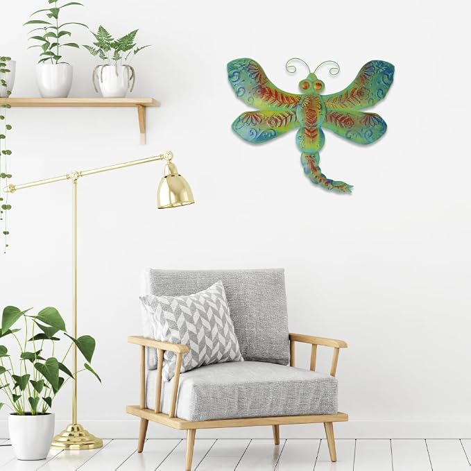 dreamskip 26" Metal Dragonfly Outdoor Wall Decor, Large 3D Wall Art for Yard Patio Fence Decoration, Garden Wall Decor Gift for Mom Women (Bronze)