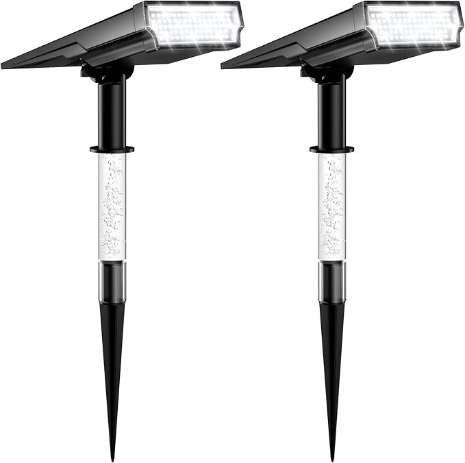 Solar Spotlights Outdoor Waterproof, 76-LED Super Bright Solar Lights Outdoor, 2 Lighting Modes Garden Lights Solar Powered for Pathway Yard Tree Statues- Cool White, 2 Pack