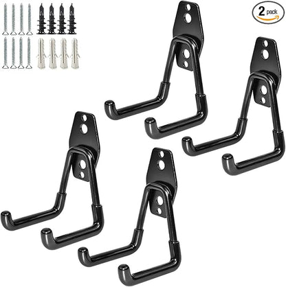 GeeWatom Garage Storage Utility Hooks，Garage Garden Tool Organizer，Steel Wall Mount Hooks, Garden Small U Hooks (4 Pack-Black)