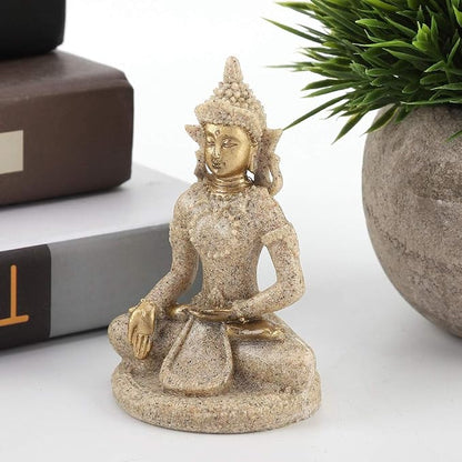 Small Buddha Statue - Figurines Decor Sandstone Sitting Meditation | Outdoor Statues for Garden Buddhist Decoration Ornament Sculpture Handmade Figurine Miniatures Home Seated Zen(Gold)