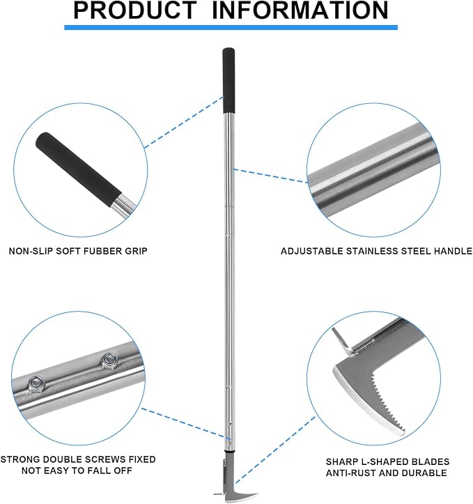 BARAYSTUS Crack Weeder, Stainless Steel Manual Crevice Weeding Tool, Long Handle Weed Grabber Remover, L-Shaped Manual Weeder Puller, Durable Crevice Weeding Tool for Sidewalk Garden Patio Lawn