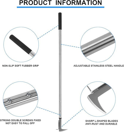 BARAYSTUS Crack Weeder, Stainless Steel Manual Crevice Weeding Tool, Long Handle Weed Grabber Remover, L-Shaped Manual Weeder Puller, Durable Crevice Weeding Tool for Sidewalk Garden Patio Lawn
