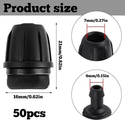 50 Pcs 1/4 Inch Irrigation Tubing End Plugs Fittings,(0.17" ID x 0.25" OD) Lock Barbed End Plugs for 1/4" Tubing Drip Line Plugs End Cap for Drip Irrigation System Connection Parts (Black-End Cap)