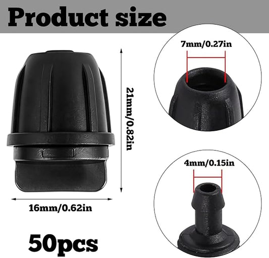 50 Pcs 1/4 Inch Irrigation Tubing End Plugs Fittings,(0.17" ID x 0.25" OD) Lock Barbed End Plugs for 1/4" Tubing Drip Line Plugs End Cap for Drip Irrigation System Connection Parts (Black-End Cap)