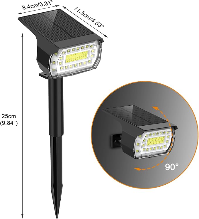 LANSOW Solar Spot Lights Outdoor, [2 Pack/76 LED] 2-in-1 Solar Landscape Spotlights, 3 Modes IP65 Waterproof Dusk to Dawn Solar Powered Flood Wall Lights for Outside Yard Garden Path(Cool White)