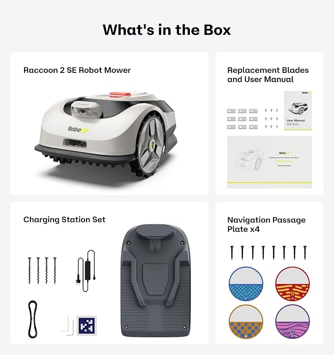Raccoon 2 SE Robot Lawn Mower, Wire-Free Robotic Lawn Mower Without RTK for Max. 0.15 Acre Lawn Area, 1.18"–3.15” Cutting Height, with AI Obstacle Avoidance, 5Ah Fast-Charging Battery for Small Lawns