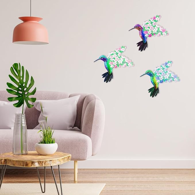 Metal Hummingbird Wall Decor, 12" Large Hanging Metal Birds Outdoor Wall Decor Art, Flowers Wings Hummingbird Decor for Garden Yard Patio Fence Living Room Bedroom