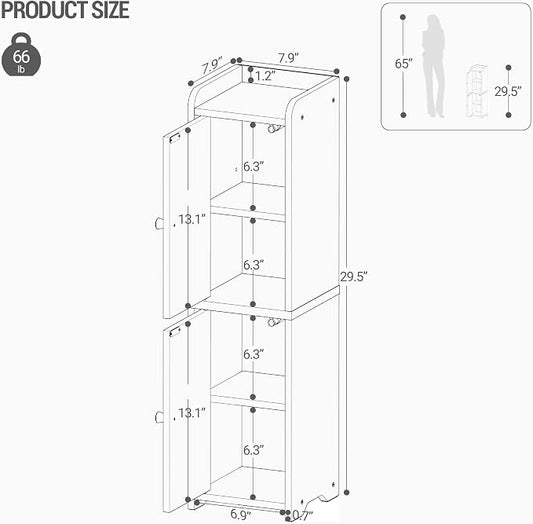 Hzuaneri Bathroom Storage Cabinet, Small Corner Floor Cabinet with 2 Doors and Adjustable Shelf, Narrow Toilet Paper Cabinets, Bathroom Organizer for Small Spaces, 7.9" D x 7.9" W x 29.5" H Greige