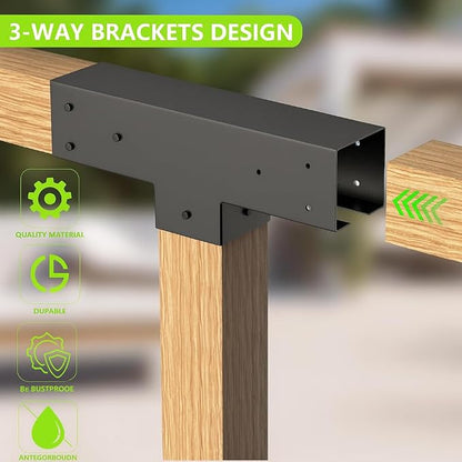 Woodwork Pergola Kit 2 Pcs- Post and Beam T Brackets - Modular Sizing Pergola Brackets Hardware fit for 4 x 4 Lumber, Heavy Duty