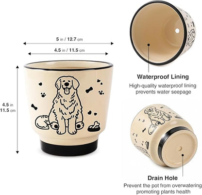 Ceramic Planter 5 Inch Plant Pots Indoor Succulent Plant Pot Cute Flowerpot | Unique Dog Pattern