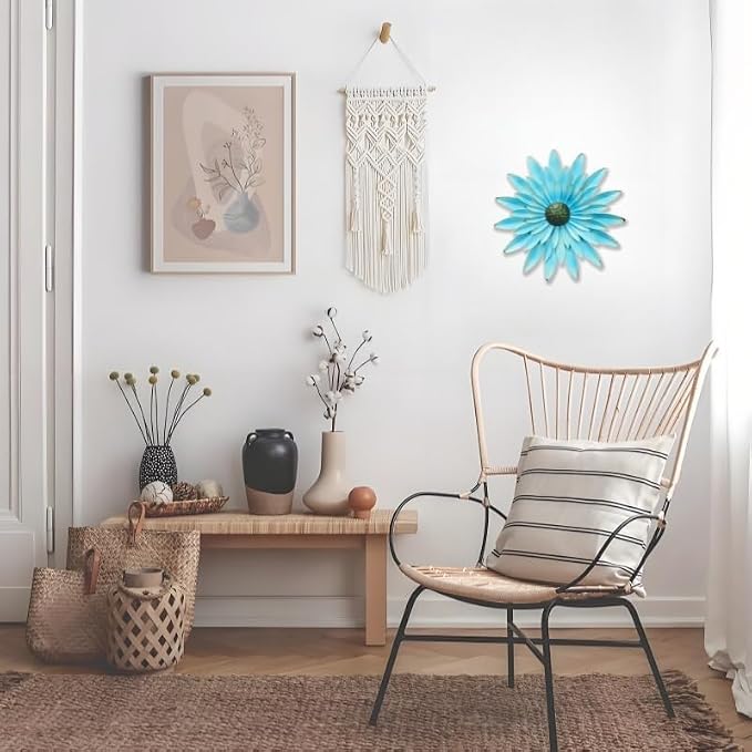 EASICUTI Blue Metal Flowers Wall Decor Metal Wall Art Decorations Hanging For Indoor Outdoor Home Bathroom Kitchen Dining Room Bedroom Living Room Or Wall Sculptures 12 Inch