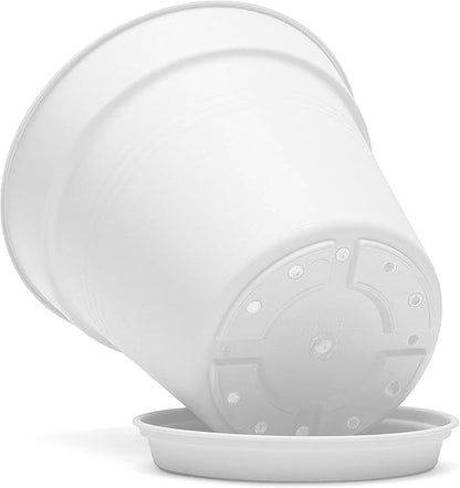 Mintra Garden Pots, 4 Pack Bulk Plastic Plant Pots with Drainage Tray, Round Indoor & Outdoor Decorative Planters with Drain Holes for Flowers, Herbs & Plants, 17cm Diameter – White, 6.6 in