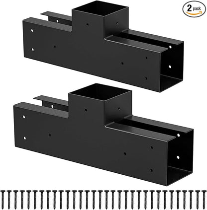 4x4 Pergola Brackets Kit, 3-Way T Shape, 3.58 x 3.58 in, 2 Pack | Q235 Steel with Black Powder-Coated Finish, 32 Self-Tapping Screws Included for Gazebos, Patios and Garden Arbors