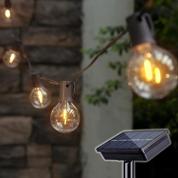 Solar Outdoor String Lights, 15FT G50 Patio Lights String Waterproof with 10 Warm White LED Shatterproof Bulbs, Perfect for Garden, Backyard, Pergola, Party, Cafe, Camping Decoration (15FT)
