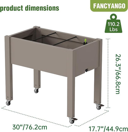 Fancyango Raised Garden Bed with Wheels 26.3" Hx2 -Gray | Resin Elevated Garden Planter Box with Drainage, Outdoor Planter Box for Veggies Herbs Patio Balcony Backyard