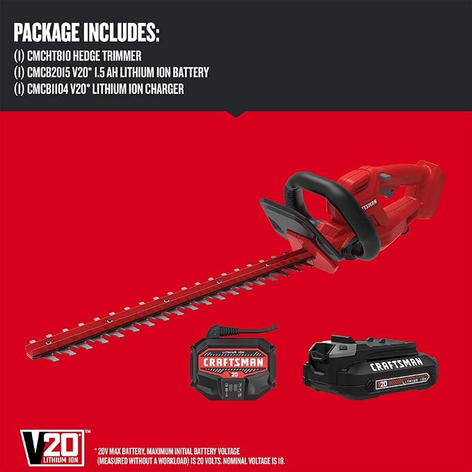Craftsman V20 Cordless Hedge Trimmer (CMCHT810C1) and CRAFTSMAN 20V MAX Cordless Leaf Blower Kit (CMCBL710D1) Bundle