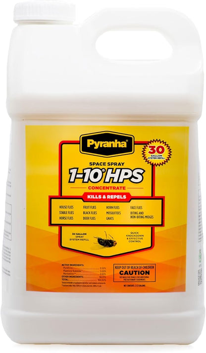 PYRANHA 1-10 HPS Concentrate Refill - 2.5 Gallon for 30 Gal Automatic Spray Systems Indoor Barn Fly Control | Repels Horn, Deer, Horse, Stable, & Face Flies, Midge