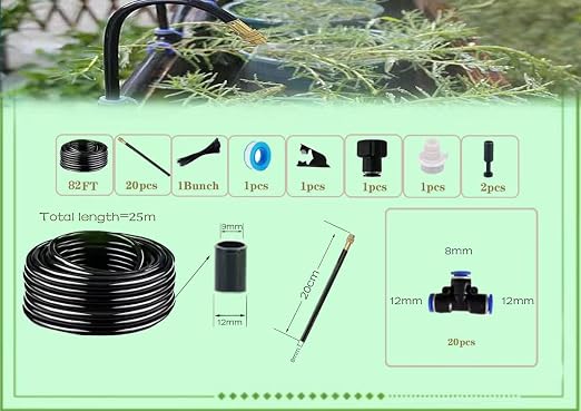 Drip Irrigation Kit Automatic Watering System for Potted Plants, 360 Degree Adjustable Copper Micro Sprinklers, Quick Connect Tubing Fittings for Garden, Lawn, Patio, Balcony (82 FT)