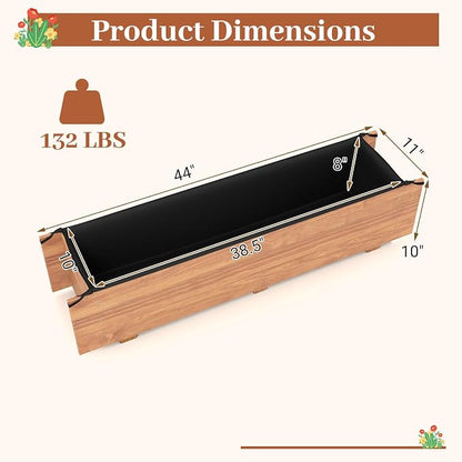 HAPPYGRILL Raised Garden Bed, Wood Flower Planter Box w/4 Drainage Holes, Black Liner for Containing Soil, Indoor Outdoor Wooden Plant Container for Backyard, Patio, Balcony (1,44" x 11" x 10")