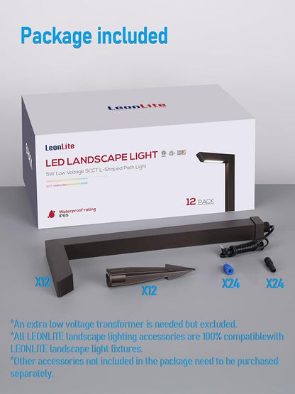 LEONLITE 12-Pack 5CCT LED Low Voltage Landscape Pathway Light, 5W Anti-Glare Path Lights, Aluminum IP65 Outdoor Sidewalk Lights Wired, ETL, 16 Inch, 1800K/2700K/3000K/4000K/5000K, Oil Rubbed Bronze