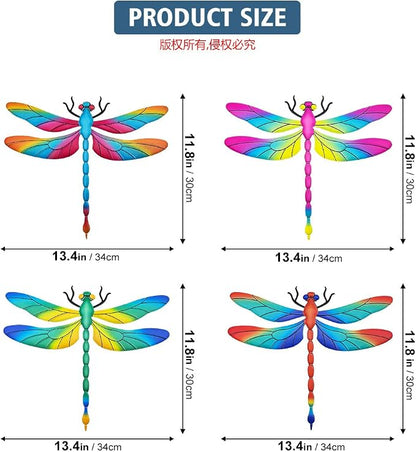 Large Metal Dragonfly Wall Decor, 4 Pack 13 inch Metal Dragonflies Wall Art Hanging Sculpture Decorations for Outdoor, Yard Patio Fence Garden Outside Decor
