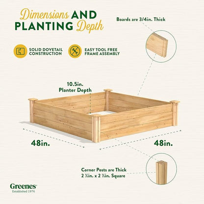 Greenes Fence Premium Cedar Raised Garden Bed, 4' x 4' x 10.5" (3/4" Thick) (2-Pack) - Made in USA with North American Cedar