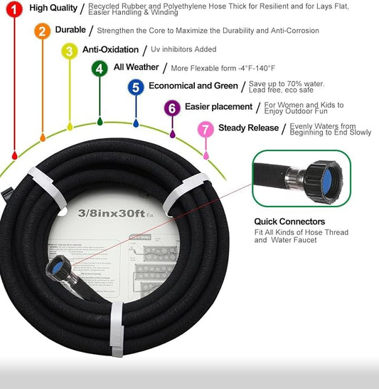 Short Soaker Hose 8ft -5/8 Round Rubber Garden Soaker Hoses, Heavy Duty Irrigation Drip Hose, Water Seeper Soaking Hose for Gardens, Flower Beds And Lawn Yard