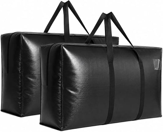 Extra Large Storage Bags, Jumbo Moving Tent Storage Bags, Waterproof Foldable Big Black XL Duffle Bag for Travel, 38x23x11inch - 2PACK
