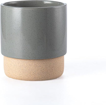 6 Inch Ceramic Self Watering Planter with Drainage Hole, Dark Grey | Indoor Plant Pot with Water Storage Plus - for African Violet, Herbs & Pothos - Home & Office Decor, Cylinder Round