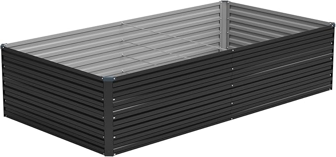 Vengarus 8x4x2ft Galvanized Raised Garden Bed,Metal Raised Beds Kit Black | 2FT Deep Root Elevated Garden Planter Box, Corrugated Steel, Open Bottom, Rustproof All Weather, Large Vegetable Flower Bed