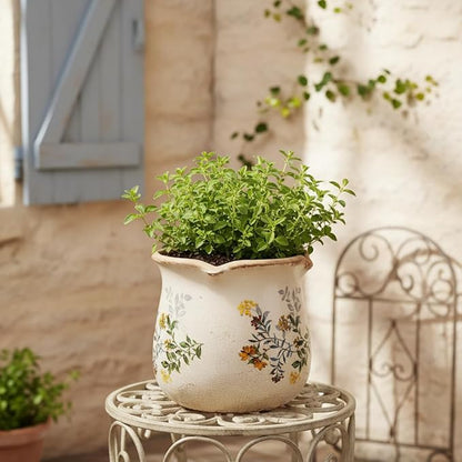 Xiaan Jiaju Ceramic Flower Vase, Rustic Farmhouse Vases & Planting Pots with Drainage, European Home Decor for Mantel Fireplace Bookshelf Wedding Centerpieces Gift, Yellow Blooms