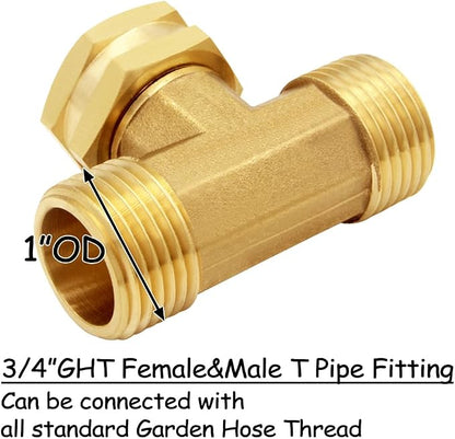 Uenede 2PCS Brass 3/4 Inch GHT Swivel Tee Pipe Fitting 3/4" GHT Male x Female x Male for Garden Hose Threaded Tube Pipe Fittings